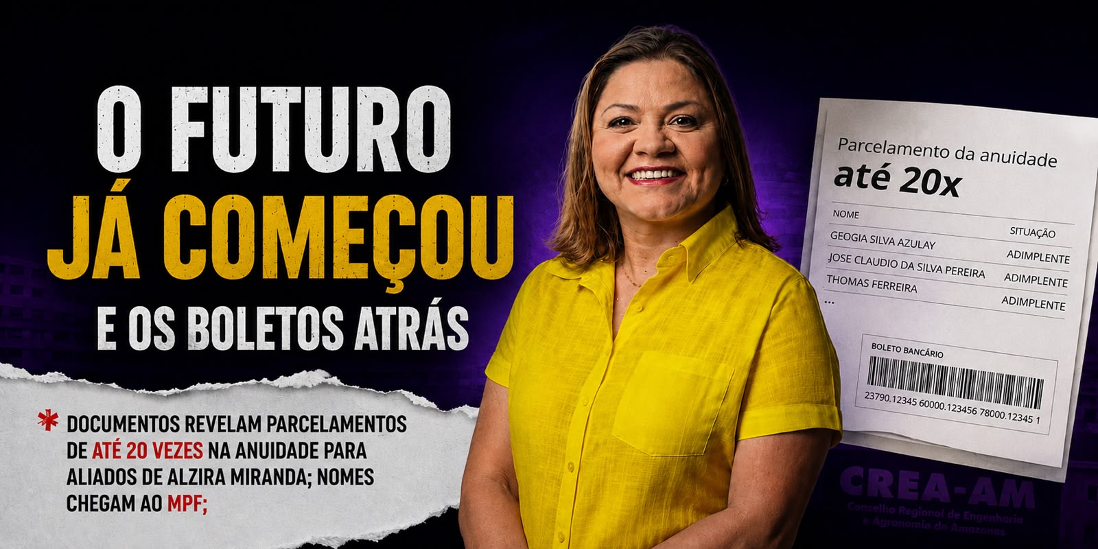 Escândalo dos Boletos: documentos revelam parcelamentos de até 20 vezes na anuidade para aliados de Alzira Miranda; nomes chegam ao MPF