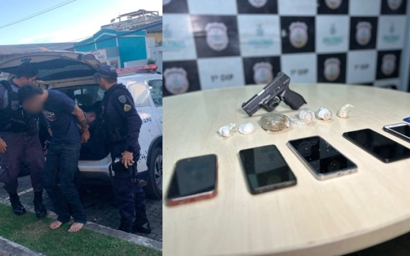 Trio é preso com celulares roubados, drogas e simulacro após denúncia de assaltos em Manaus
