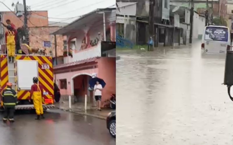 Bombeiros resgatam micro-ônibus de rota que atolou em igarapé transbordado no Armando Mendes