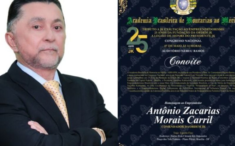 ANTÔNIO ZACARIAS SERÁ HOMENAGEADO COM HONRARIA NACIONAL POR CONTRIBUIÇÃO AO JORNALISMO E AO EMPREENDEDORISMO