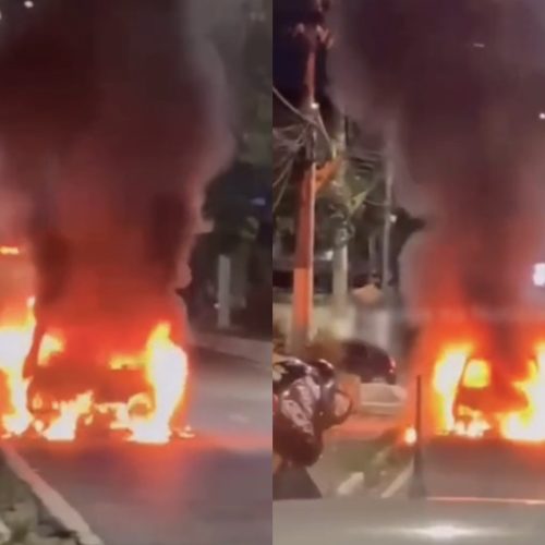 Carro pega fogo na avenida Darcy Vargas e mobiliza bombeiros em Manaus