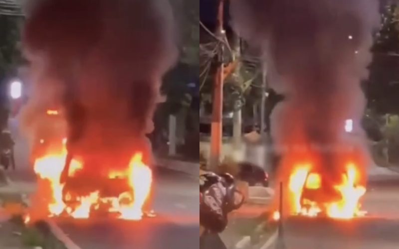 Carro pega fogo na avenida Darcy Vargas e mobiliza bombeiros em Manaus