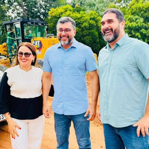 WILSON LIMA, VALCILÉIA MACIEL E CRISTIANO D’ÂNGELO ACOMPANHAM OBRAS NA AM-352 -RODOVIA WASHINGTON RÉGIS