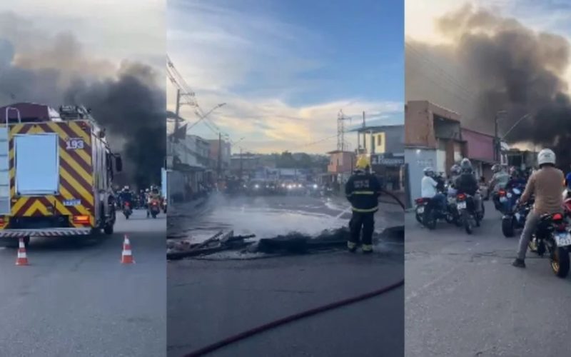 Moradores fecham avenida e protestam contra alagamentos na zona Leste de Manaus