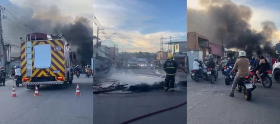Moradores fecham avenida e protestam contra alagamentos na zona Leste de Manaus